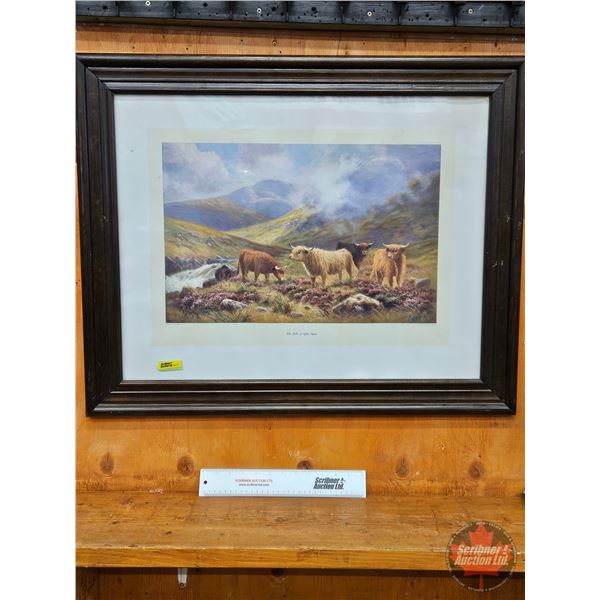 Framed Print : The Falls of Glen Nevis by D Sherrin (Highland Cows)  (Measures : 26"H x 32"W)
