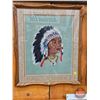 Image 2 : Framed Petit Point (2) : Native Chief & Bride (Measures : 27-1/2"H x 23-1/4"W)