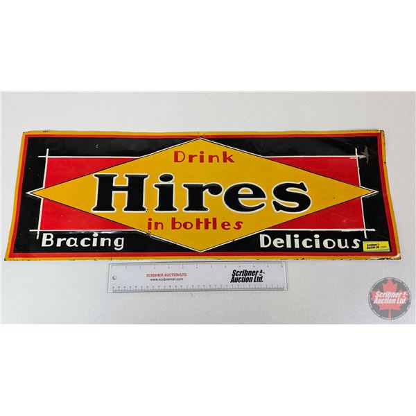 Single Side Tin Embossed Sign : Drink Hires in Bottles (c.1920's) (Measures : 10"H x 27-1/2"W)