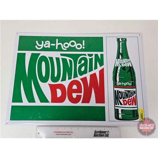 Single Side Tin Embossed Sign : Ya-hooo! Mountain Dew (c.1970's) (Measures : 15-1/4"H x 21-34"W)