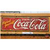 Image 1 : Single Side Tin Sign : Refresh Yourself "Drink Coca-Cola"  (Note : Has been cut and repaired with ba