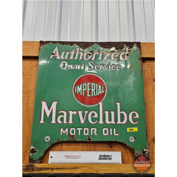 Porcelain Service Station Oil Stand Panel : Imperial Marvelube Motor Oil (Measures : 23"H x 20-1/2"W