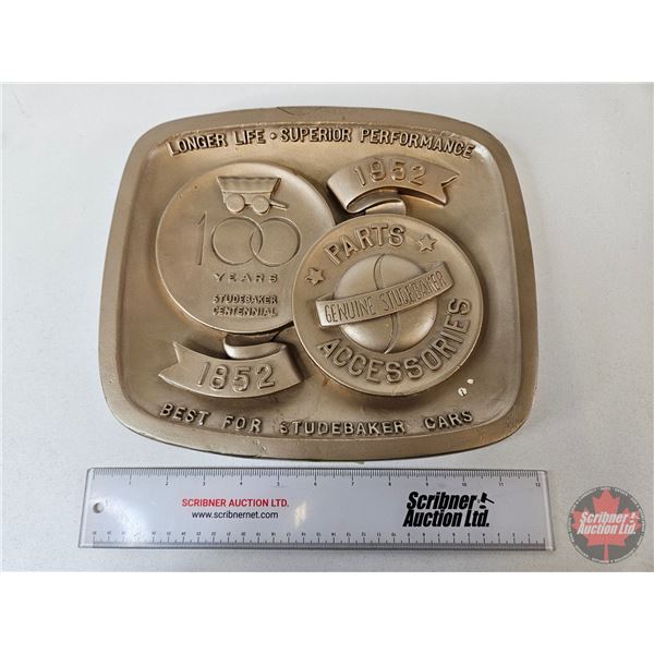 Single Side Chalkware Sign : Studebaker 100 Year Anniversary (c.1952) (Measures : 10"H x 12"W x 1-1/