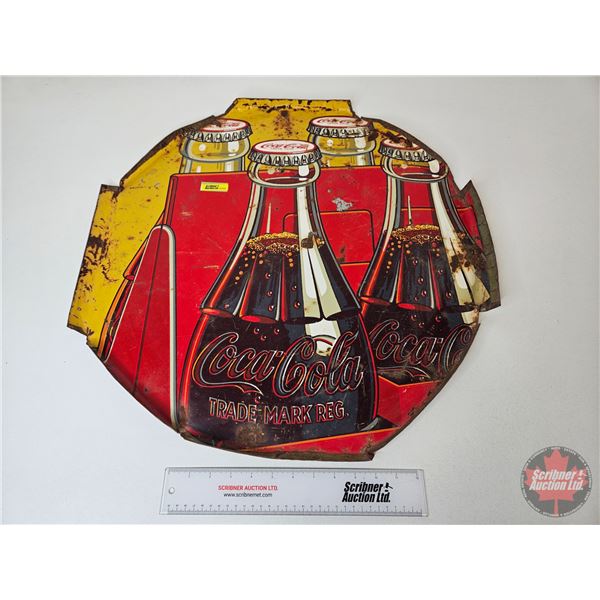Single Side Tin Sign : Coca-Cola  (Note : Partial Sign - Was Used as Barrel Lid or Grain Bin Lid) (M