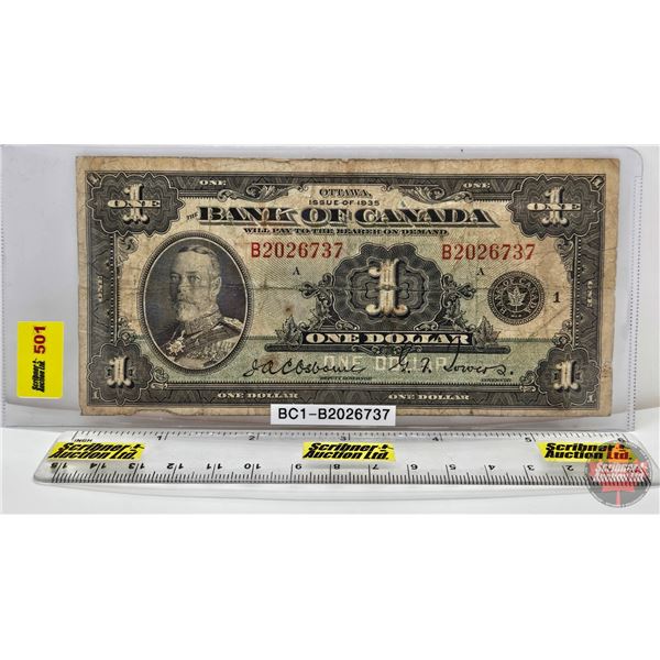 Bank of Canada $1 Bill 1935 : Osbourne/Towers #B2026737