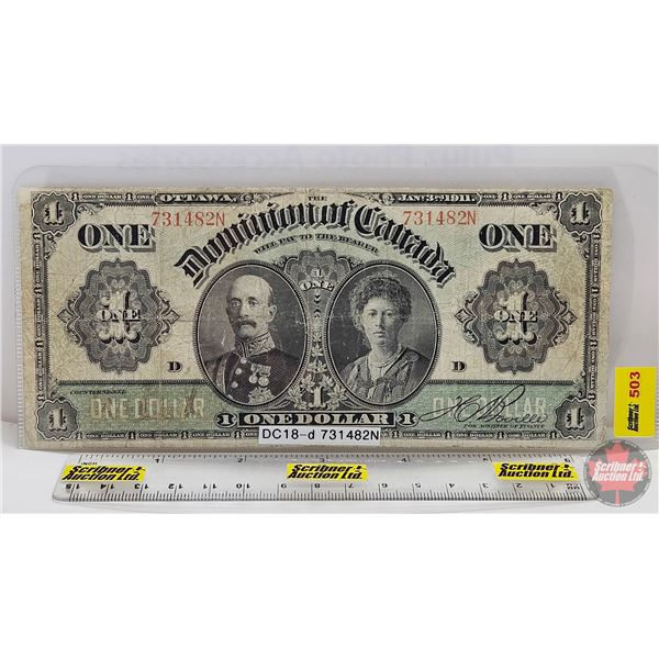 Dominion of Canada $1 Bill 1911 : Boville #731482N