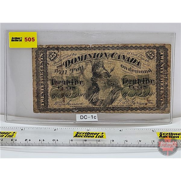 Dominion of Canada Twenty Five Cent 1870 "Shinplaster" : Dickinson/Harrington