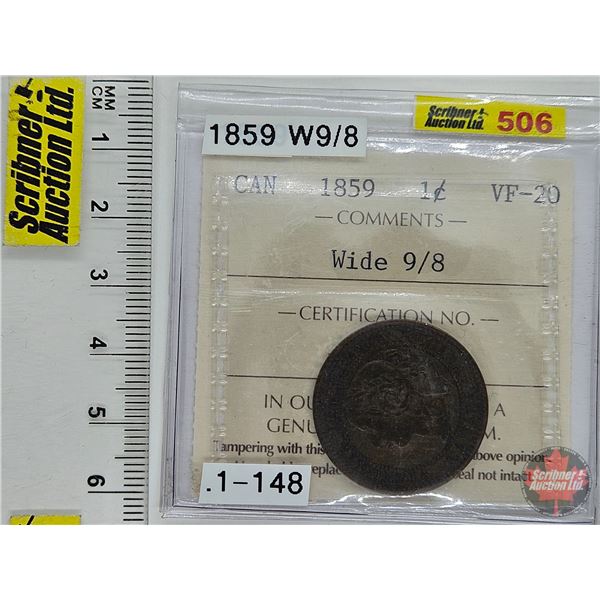 Canada One Cent 1859 Wide 9/8 (ICCS Cert: VF-20)