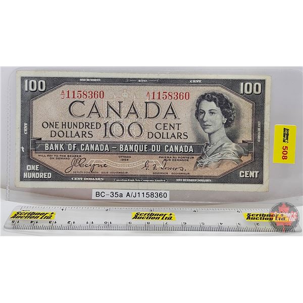 Canada $100 Bill 1954 : Coyne/Towers #A/J1158360