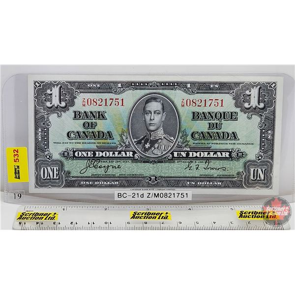 Bank of Canada $1 Bill 1937 : Coyne/Towers #Z/M0821751