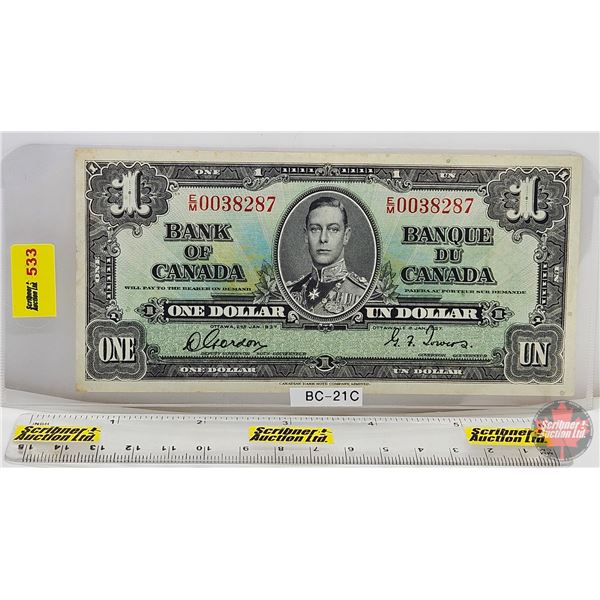 Bank of Canada $1 Bill 1937 : Gordon/Towers #E/M0038287