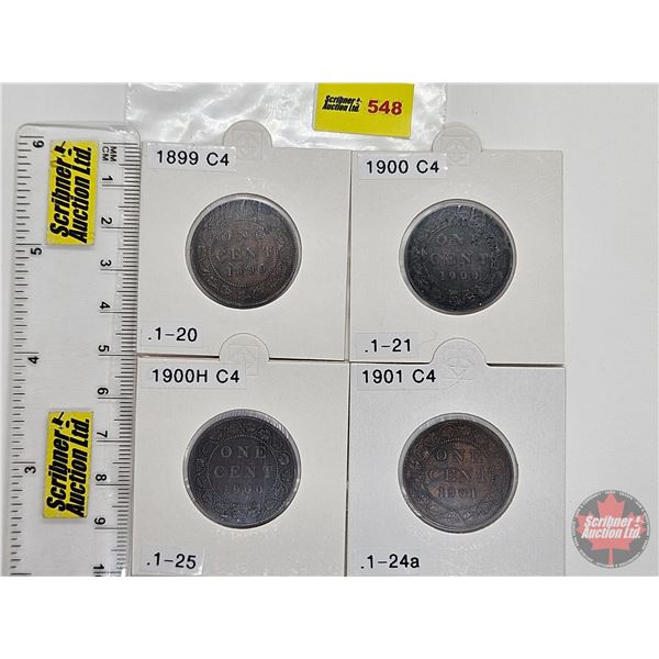 Canada One Cent (4) : 1899; 1900; 1900H; 1901 (Consignor Tag: C4)