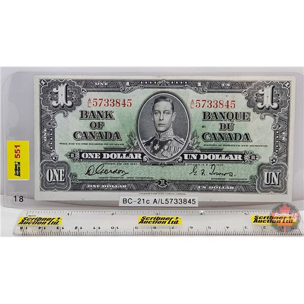 Bank of Canada $1 Bill 1937 : Gordon/Towers #A/L5733845
