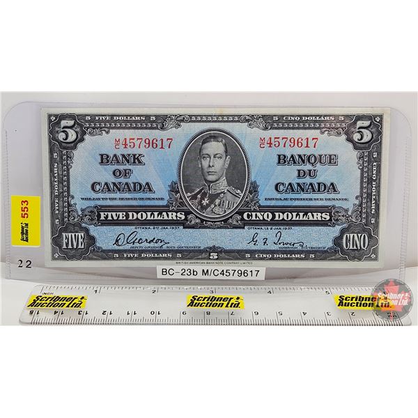 Bank of Canada $5 Bill 1937 : Gordon/Towers #M/C4579617