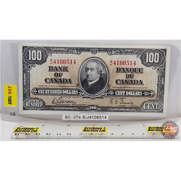 Bank of Canada $100 Bill 1937 : Gordon/Towers #B/J4106514