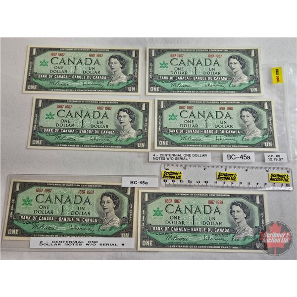 Canada $1 Bills Centennial 1967 (6) : Beattie/Rasminsky # 1867 1967