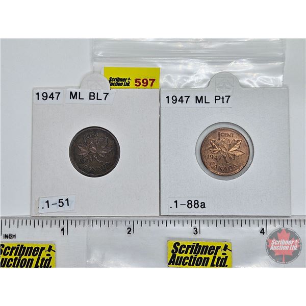 Canada One Cent 1947ML (2): (Consignor Tag : BL & PT)