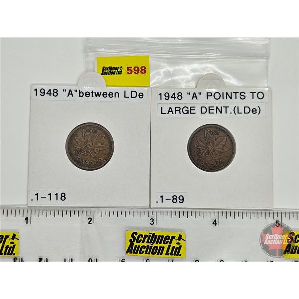 Canada One Cent 1948 (2) : (Consignor Tags : "A" Between Lde & "A" Points to Lde)
