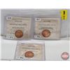 Image 1 : Canada One Cent (3):  ~ 1956 Red (ICCS Cert: MS-64) ~ 1957 Red (ICCS Cert: MS-64) ~ 1958 Red (ICCS C