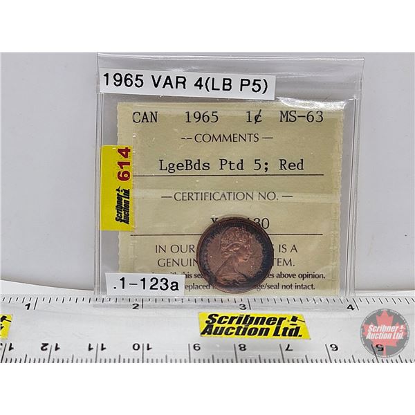 Canada One Cent 1965 LgeBds Ptd 5; Red (ICCS Cert: MS-63)