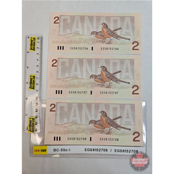 Canada $2 Bills 1986 (3 Consecutive) : Bonin/Thiessen #EGS8152706-707-708
