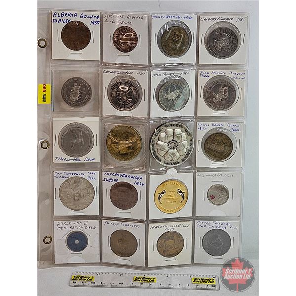 Token/Medallions/Coin (Sheet of 20) : Alberta Golden Jubilee; NWT ; Calgary Stampede; High Prairie; 