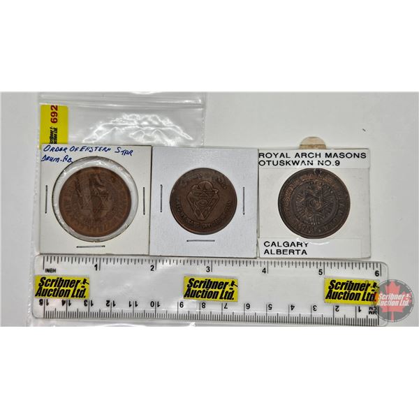 Canada Masonic Tokens (3) :  ~ Dominion of Canada : United We Stand Divided We Fall ~ Royal Arch Mas