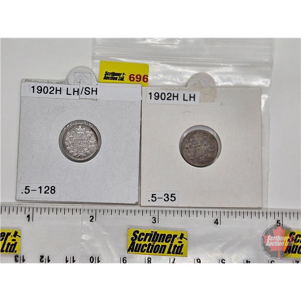 Canada Five Cent (2) : ~ 1902H (Consignor Tag: LH) ~ 1902H (Consignor Tag: LH/SH)