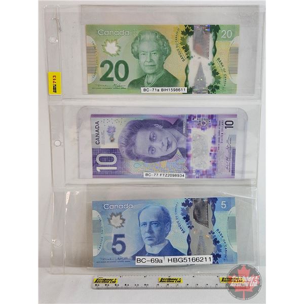Canada Bills (3): ~ 2013 $5 : Macklin/Poloz #HBG5166211 ~ 2018 $10 : Wilkins/Poloz #FTZ2098934 ~ 201