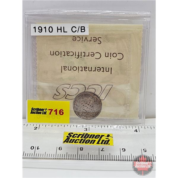 Canada Five Cent 1910 : Pointed Leaves (ICCS Cert: EF-40)