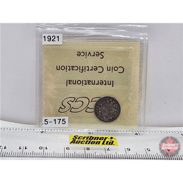 Canada Five Cent 1921 (ICCS Cert : VG-10) "The Prince of Canadian Coins"