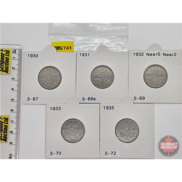 Canada Five Cent (5) : 1930; 1931; 1932; 1933; 1935 (Consignor Tag: 1932 Near S Near 2)