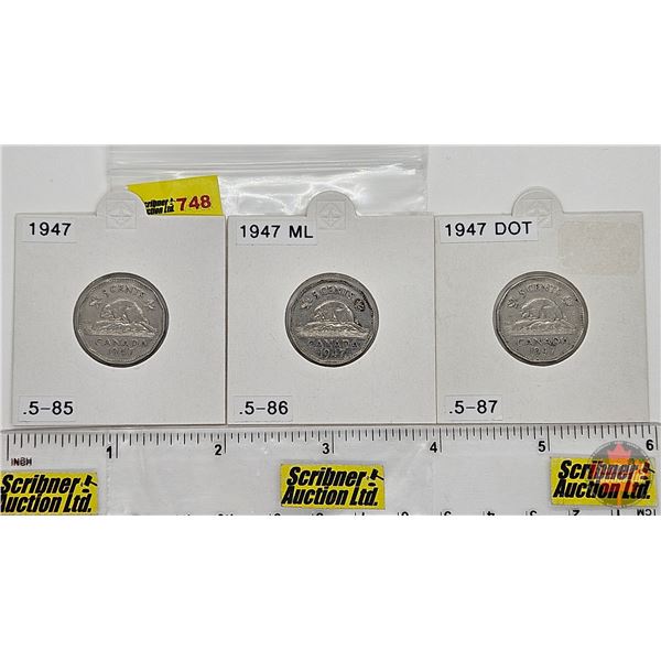 Canada Five Cent (3): 1947 Dot; 1947ML ; 1947