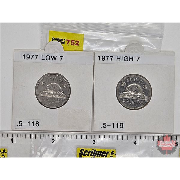 Canada Five Cent (2) : 1977; 1977 (Consignor Tags: Low 7 ; High 7)