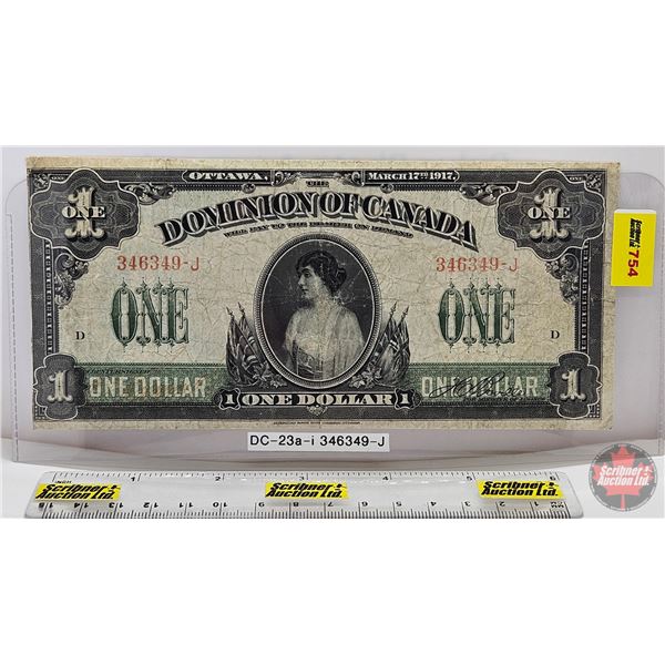 Dominion of Canada $1 Bill 1917 : Boville #346349-J