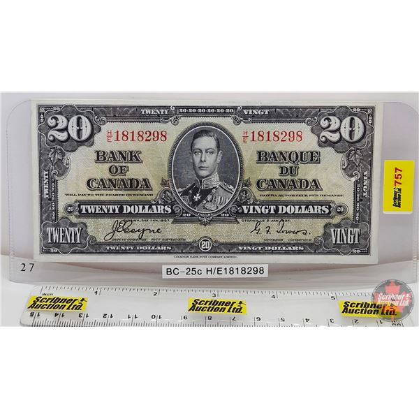 Bank of Canada $20 Bill 1937 : Coyne/Towers #HE1818298