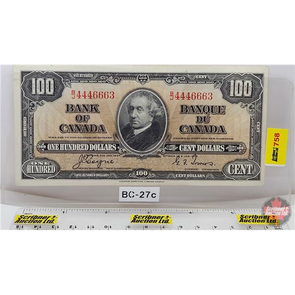 Bank of Canada $100 Bill 1937 : Coyne/Towers #BJ4446663