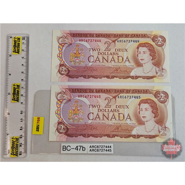 Canada $2 Bills 1974 (2 Consecutive) : Crow/Bouey #ARC6727444-445