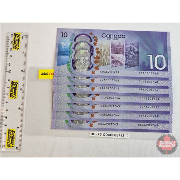 Canada $10 Bills (7 Consecutive) : Wilkins/\Poloz #CDA6203743-749