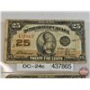 Image 4 : Dominion of Canada Twenty Five Cent 1923 "Shinplaster" (3) : ~ McCavour/Saunders #361884 ~ Campbell/