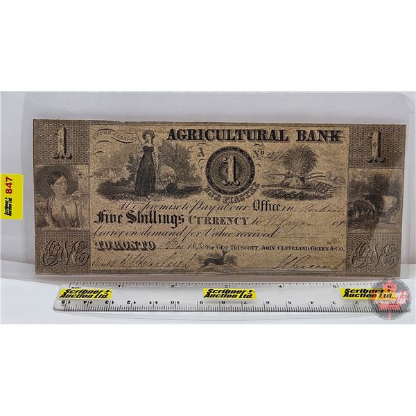 Upper Canada 1835 : The Agricultural Bank : $1 Bill / Une Piastre / 5 Shillings