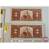 Image 4 : Bank of Canada $2 Bill 1937 (2 Consecutive) : Gordon/Towers #MB6989202-203