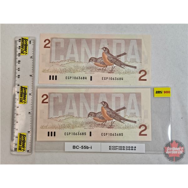 Canada $2 Bills 1986 (2 Consecutive) : Thiessen/Crow EGP1063684-685