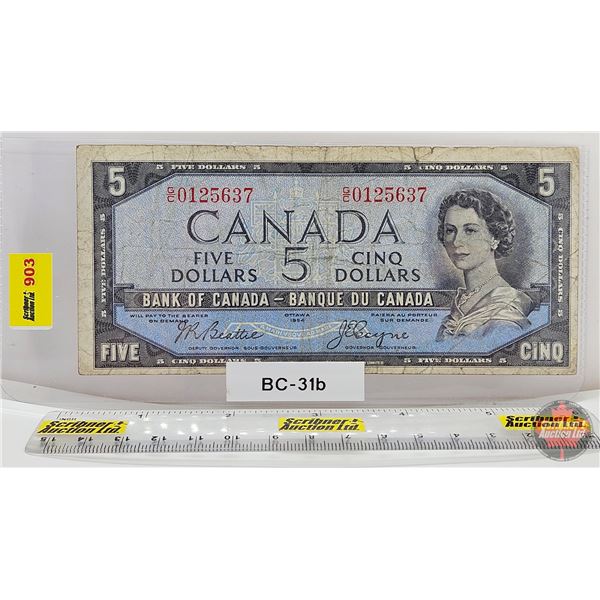 Canada $5 Bill 1954DF "Devil's Face" : Beattie/Coyne #GC0125637