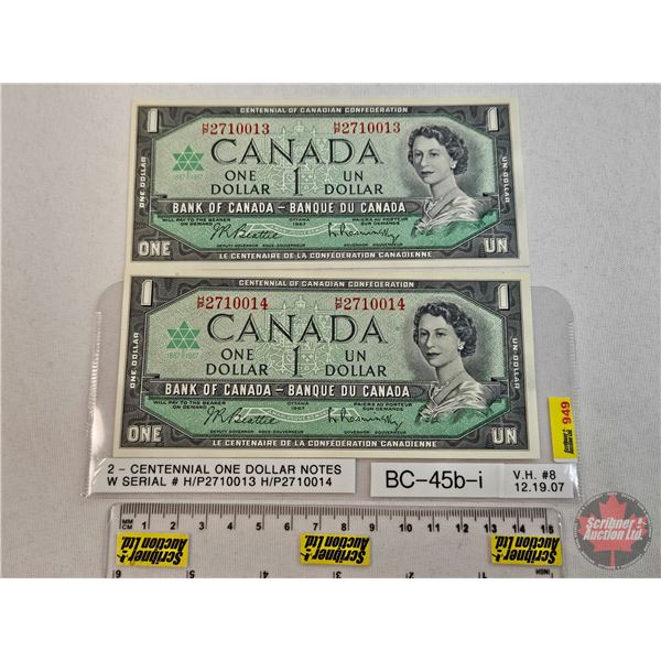 Canada $1 Bills 1967 (2 Consecutive) : Beattie/Rasminsky #HP2710013-0014