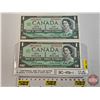 Image 1 : Canada $1 Bills 1967 (2 Consecutive) : Beattie/Rasminsky #HP2710013-0014