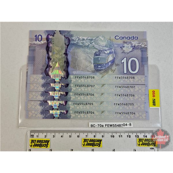 Canada $10 Bills 2013 (5 Consecutive) : Macklin/Carney #FEW5548704-708