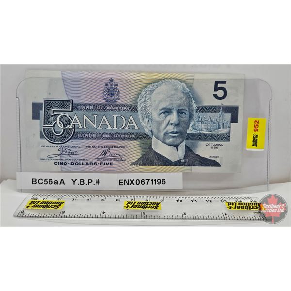 Canada $5 Bill 1986 "X" Replacement : Crow/Bouey #ENX0671196