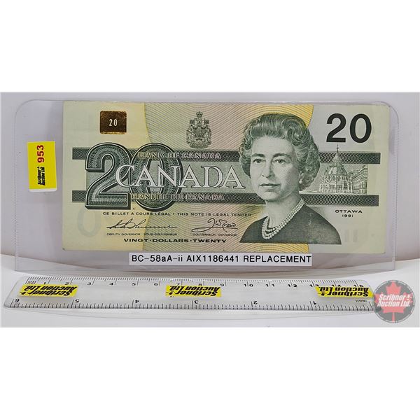Canada $20 Bill 1991 "X" Replacement : Thiessen/Crow #AIX1186441