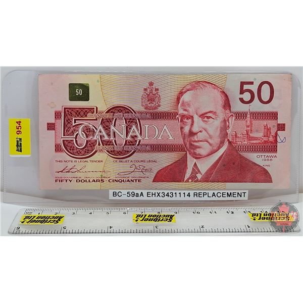 Canada $50 Bill 1988 "X" Replacement : Thiessen/Crow #EHX3431114